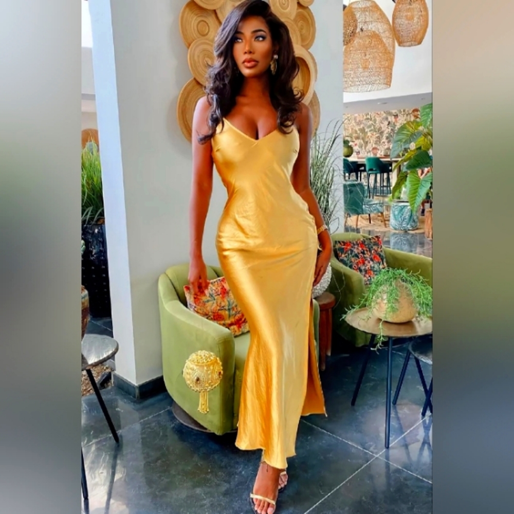 NWT Gold Satin Fashion Nova Slip Dress Size XL